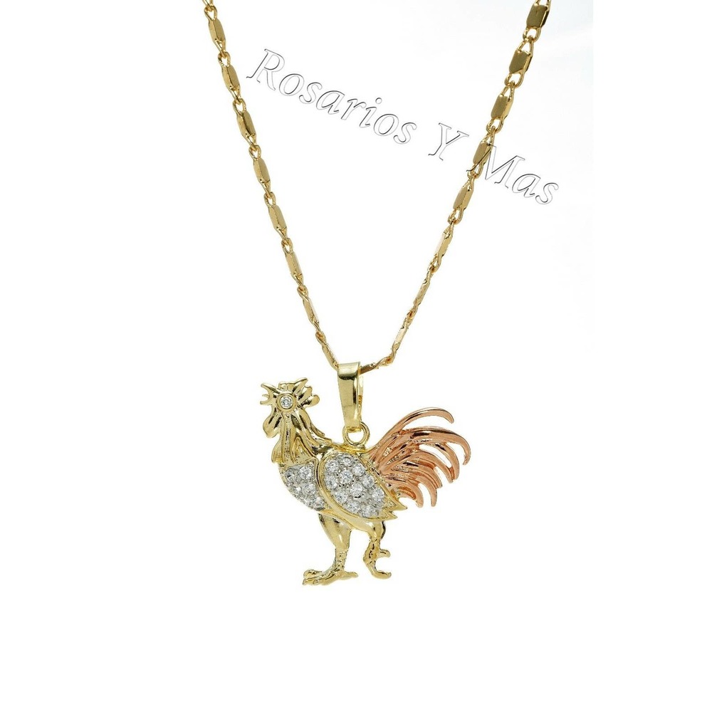 Rooster Pendant with Necklace 24K Gold Plated Three Tone NEW